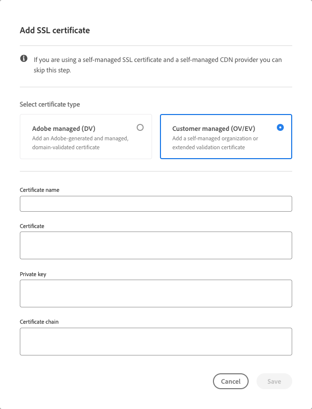 voeg SSL doos van de certificaatdialoog