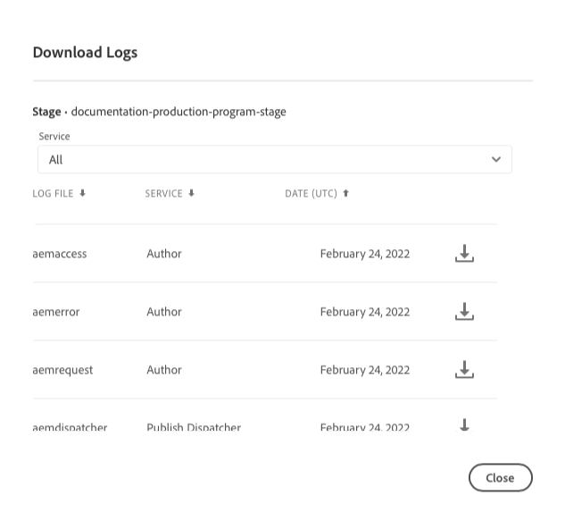 de dialoog van Logboeken van de Download