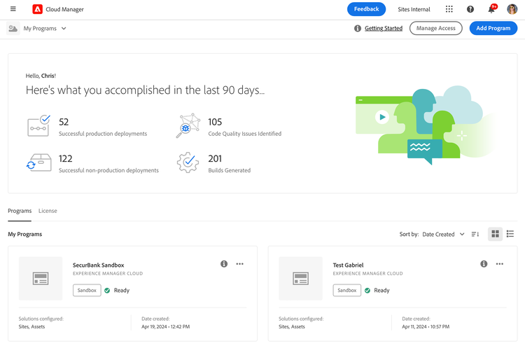 Stationspagina van Cloud Manager