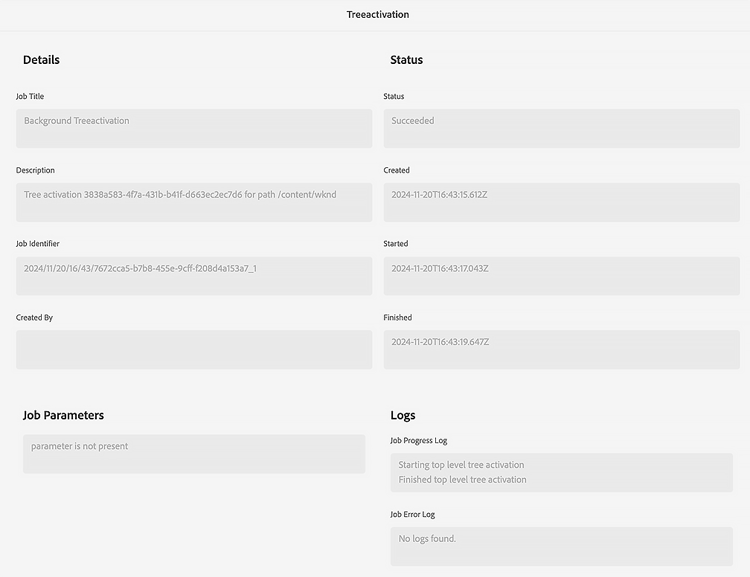 de statusdetails van de Treeactivation