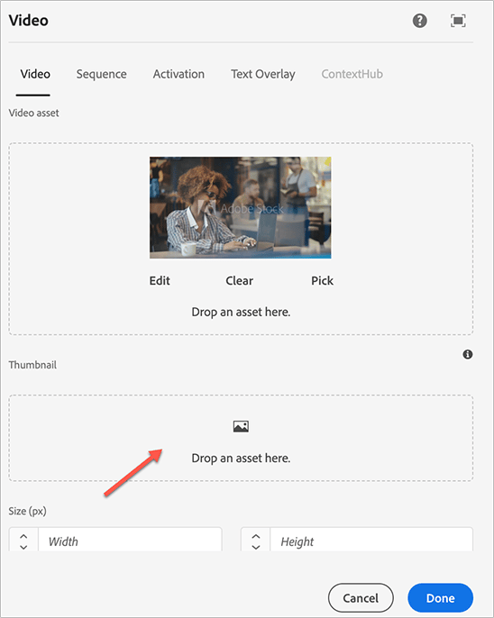 de dialoogdoos die van de Video beeld van videoactiva en de duimnageldoos toont