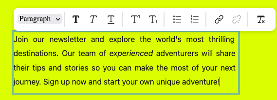 Rich text context menu