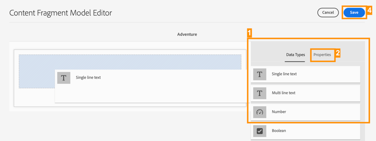 stappen één, twee, en drie van het toevoegen van gebieden aan het model