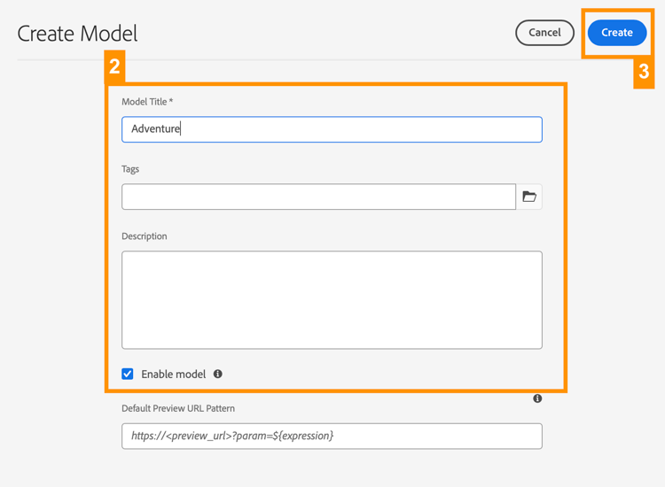 Stappen twee en drie van het creëren van een model van het Fragment van de Inhoud