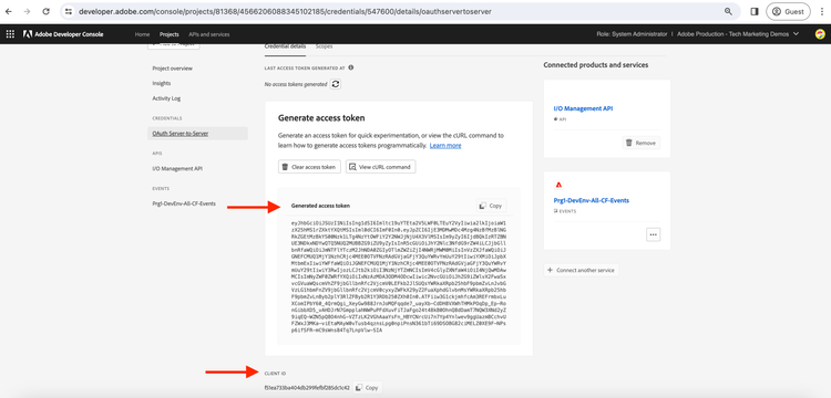 Referenties van het Exemplaar van het Project van Adobe Developer Console