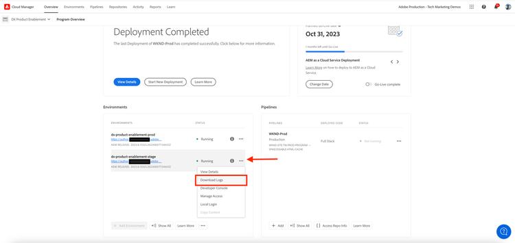 Logboeken van de Download - Cloud Manager