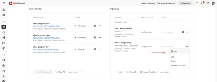 Cloud Manager Config Pipeline