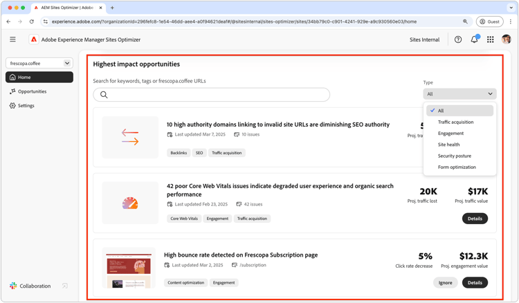 ​ Optimizer van de Plaats hoge impactkansen ​