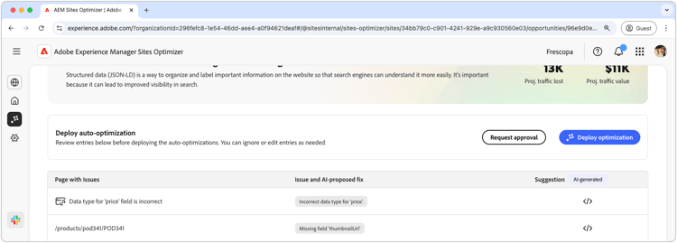 ​ auto-optimaliseer voorgestelde ontbrekende of ongeldige gestructureerde gegevens ​