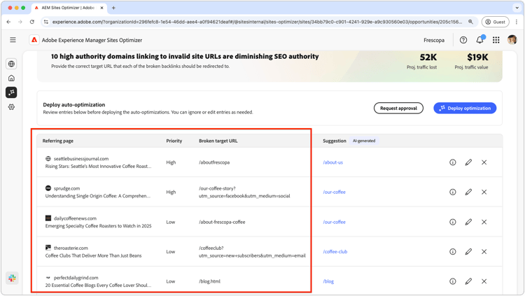 ​ auto-identificeert gebroken backlinks ​
