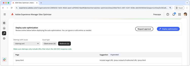 ​ auto-optimaliseer de kwesties van de Sitemap ​