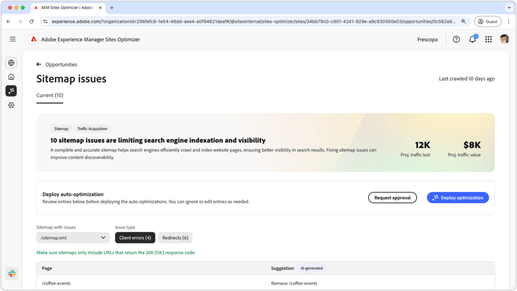 ​ de uitgiftekans van de Sitemap ​
