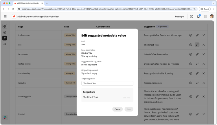 ​ geef gesuggereerde ongeldige of ontbrekende meta-gegevens uit ​