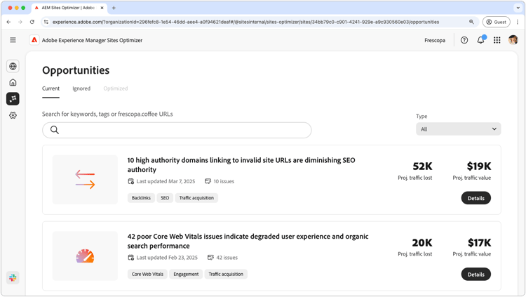 ​ de kansen van Sites Optimizer ​