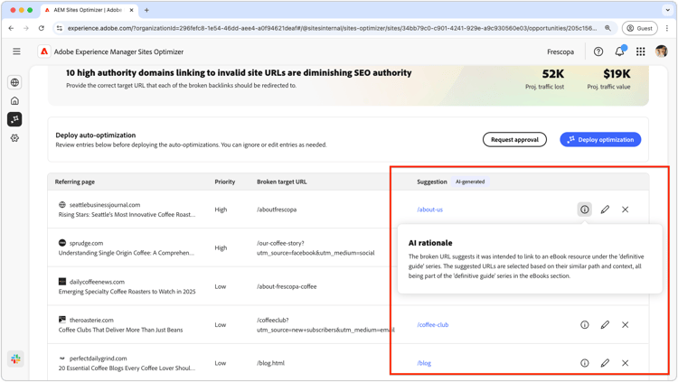 ​ auto-stelt gebroken backlinks voor ​