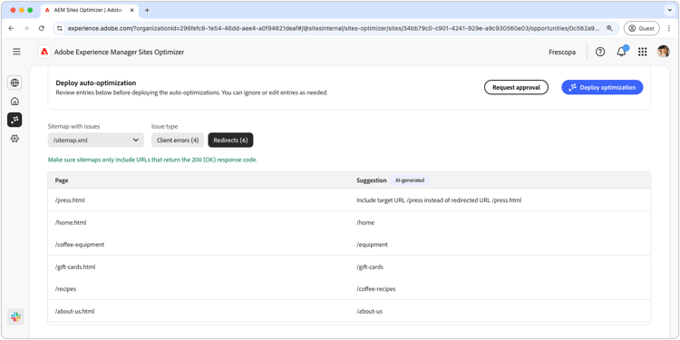 ​ auto-identificeer sitemap cliëntfouten ​