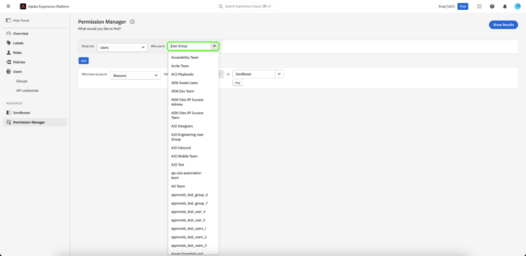 het drop-down van de gebruikersgroep benadrukte.