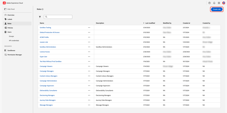 de werkruimte van de Rol met de Create benadrukte roloptie.