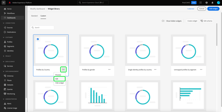 de widget dropdown menuopties met de ellipsen en geeft benadrukte uit.