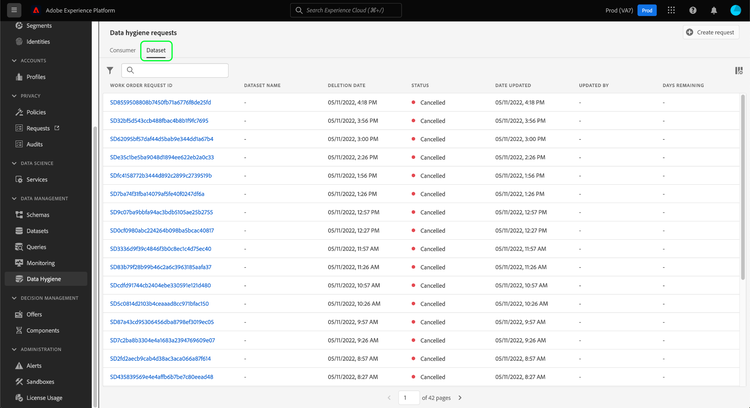 Afbeelding die de Dataset tab