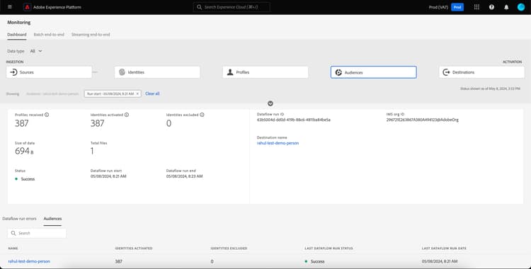 het dashboard van de activeringstaak. De informatie over de diverse segmentatietaken die voor dit publiek in werking zijn gesteld wordt getoond.