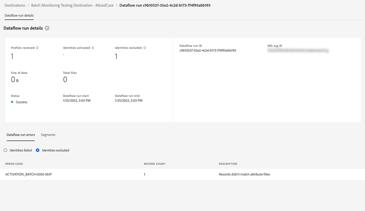 Dataflow-run-details voor batchdoelen.