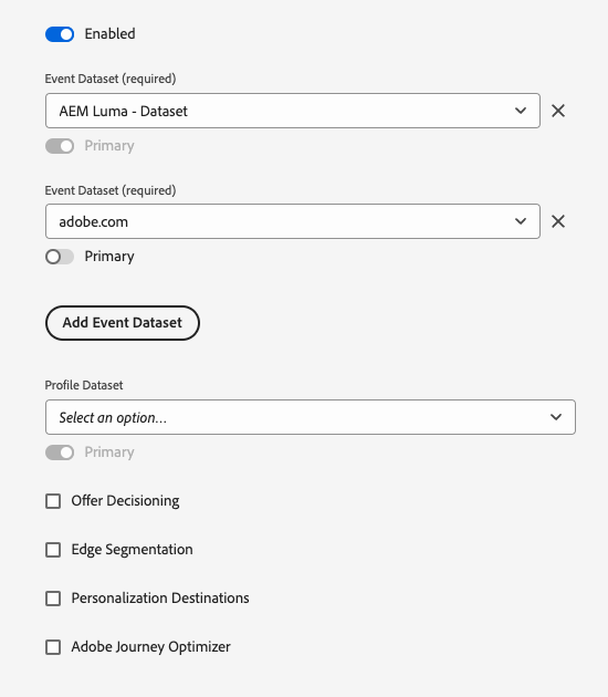 Adobe Experience Platform-gegevensstroominstellingen.