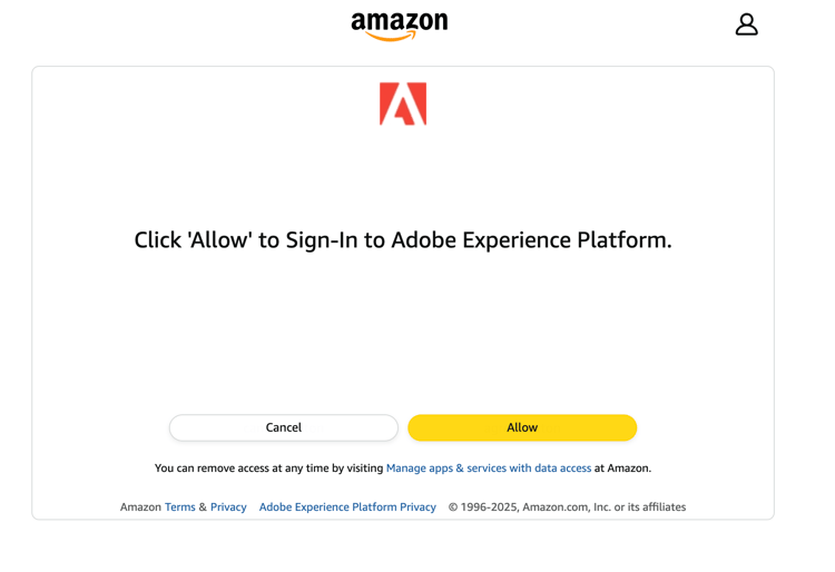 Amazon Ads OAuth vergunningsherinnering vragend de gebruiker om