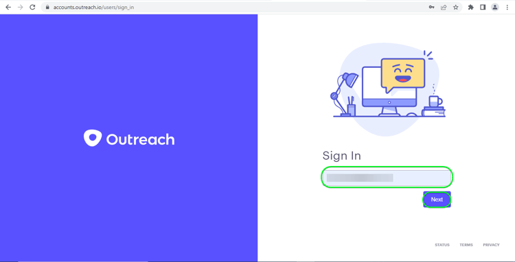 het schermschot van het bereik UI die het gebied toont om e-mail in te voeren om aan Uitzicht voor authentiek te verklaren.