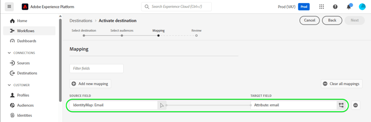 het schermschot van Experience Platform UI met e-mailidentiteitstoewijzing.