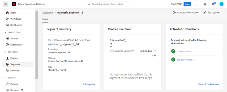 het schermschot van Experience Platform UI die het overzicht van het Segment toont.