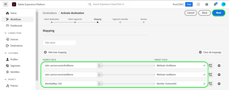 Experience Platform UI het screenshot voorbeeld dat de afbeeldingen van het Doel toont.