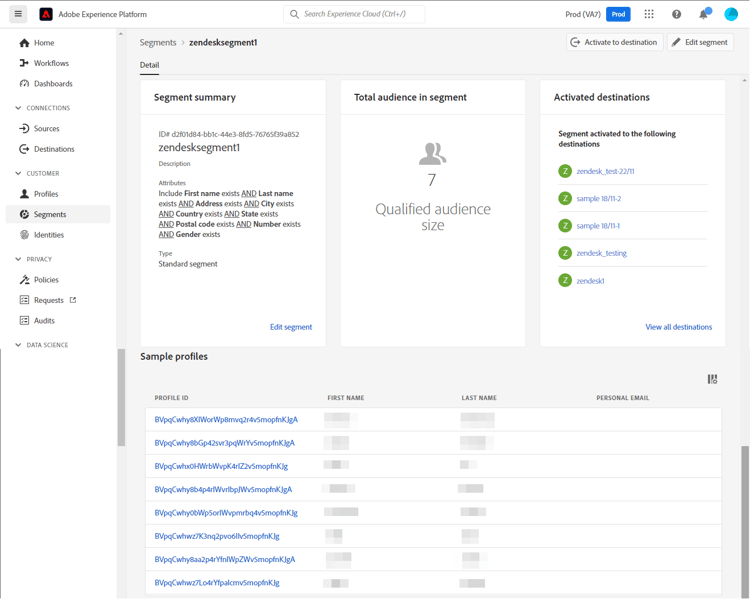 het schermschot van Experience Platform UI die Segment toont.