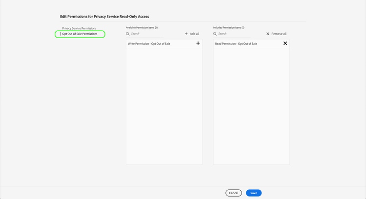 de Opt Out of Sale sectie onder toestemmingen.