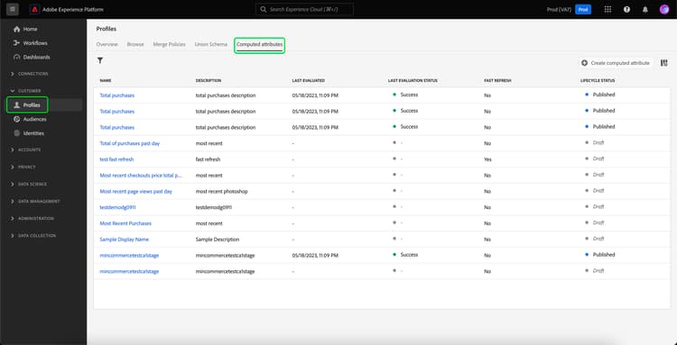 de Profile sectie en de Computed attributes lusjes worden benadrukt, die gebruikers tonen hoe te om tot de gegevens verwerkte attributen toegang te hebben doorbladert pagina.