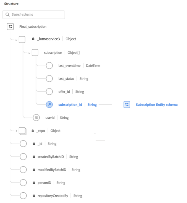 Een diagram van het final_subscription schema.