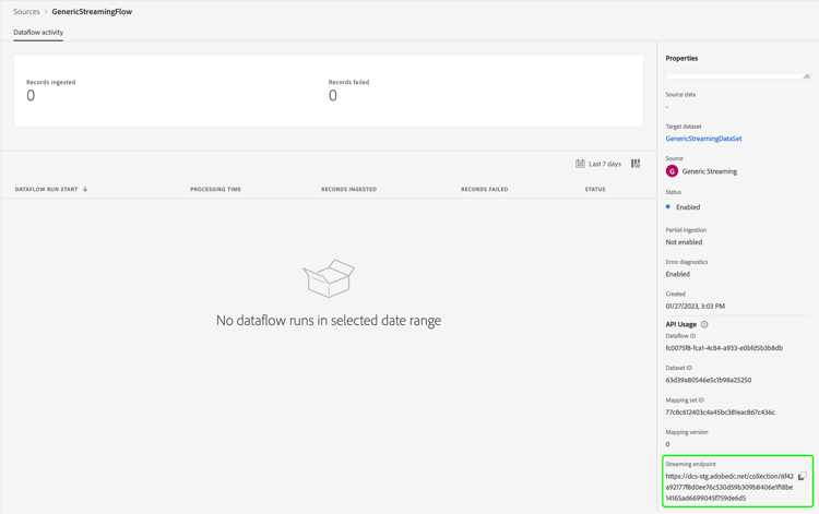 het stromen eindpunt in dataflow activiteit.