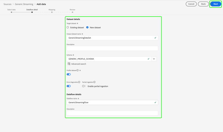 de dataflow detailstap in het bronwerkschema.