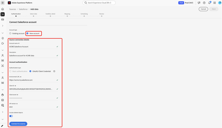 ​ de interface waarin u een nieuwe rekening van Salesforce kunt tot stand brengen door de aangewezen authentificatiegeloofsbrieven te verstrekken.