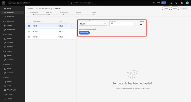 timestamp, timezone, en backfill configuratiestappen.