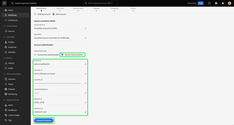 De account key-pair authenticatie interface.