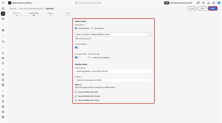de dataflow detailinterface