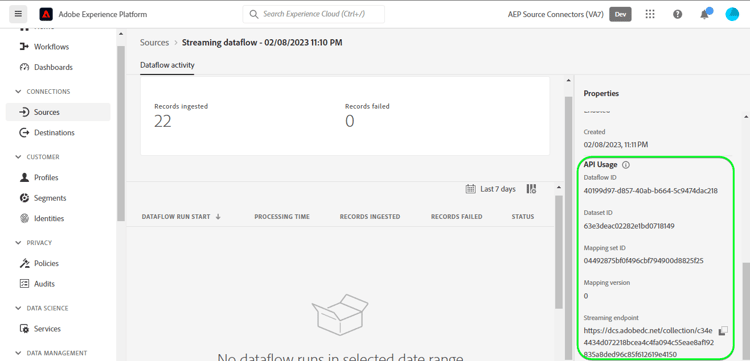 het stromen eindpunt in dataflow activiteit.