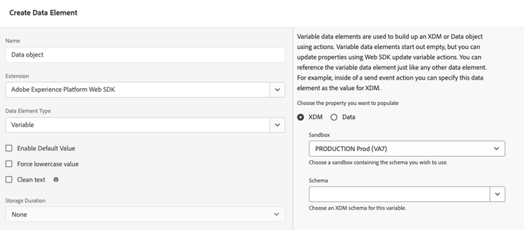 Beeld van Markeringen UI die de opties van het gegevenselement tonen.