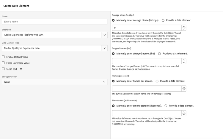 UI-afbeelding met het scherm Create Quality of Experience Data Element.