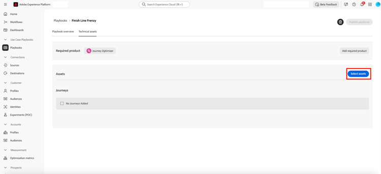 het Technische Assetslusje met de Uitgezochte activabenadrukte knoop die u kunt gebruiken om een reis met playbook te associëren.