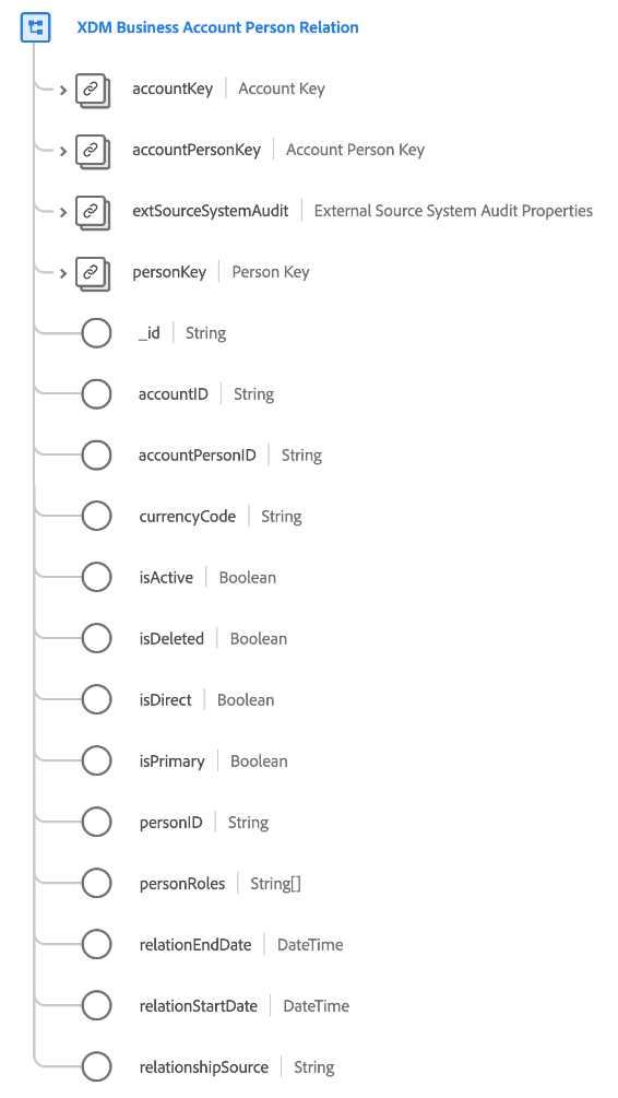 de structuur van de XDM klasse van de Verhouding van de Onderneming van de Rekening zoals het in UI