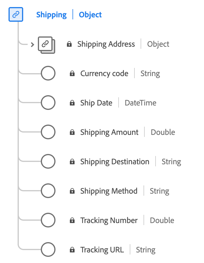 Een schema van de Shipping gegevenstype.