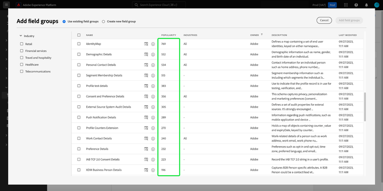 De Add field groups in.