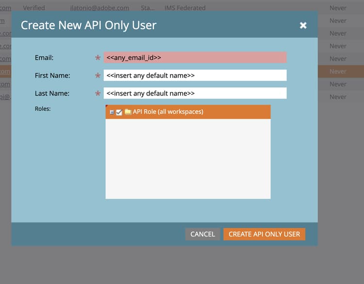 ​ Gebruikers & Rollen met slechts API Gebruiker en API rollen ​